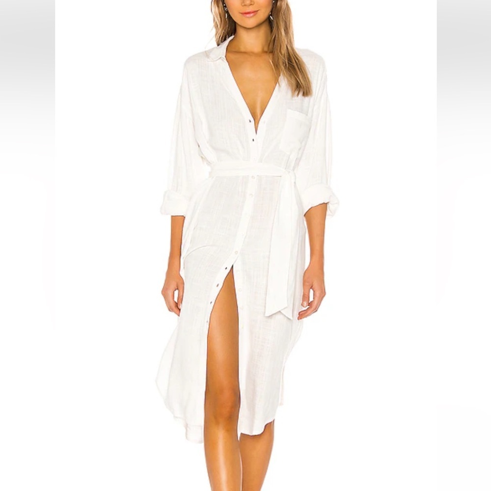 l*space White Button-Front Belted Shirt Dress